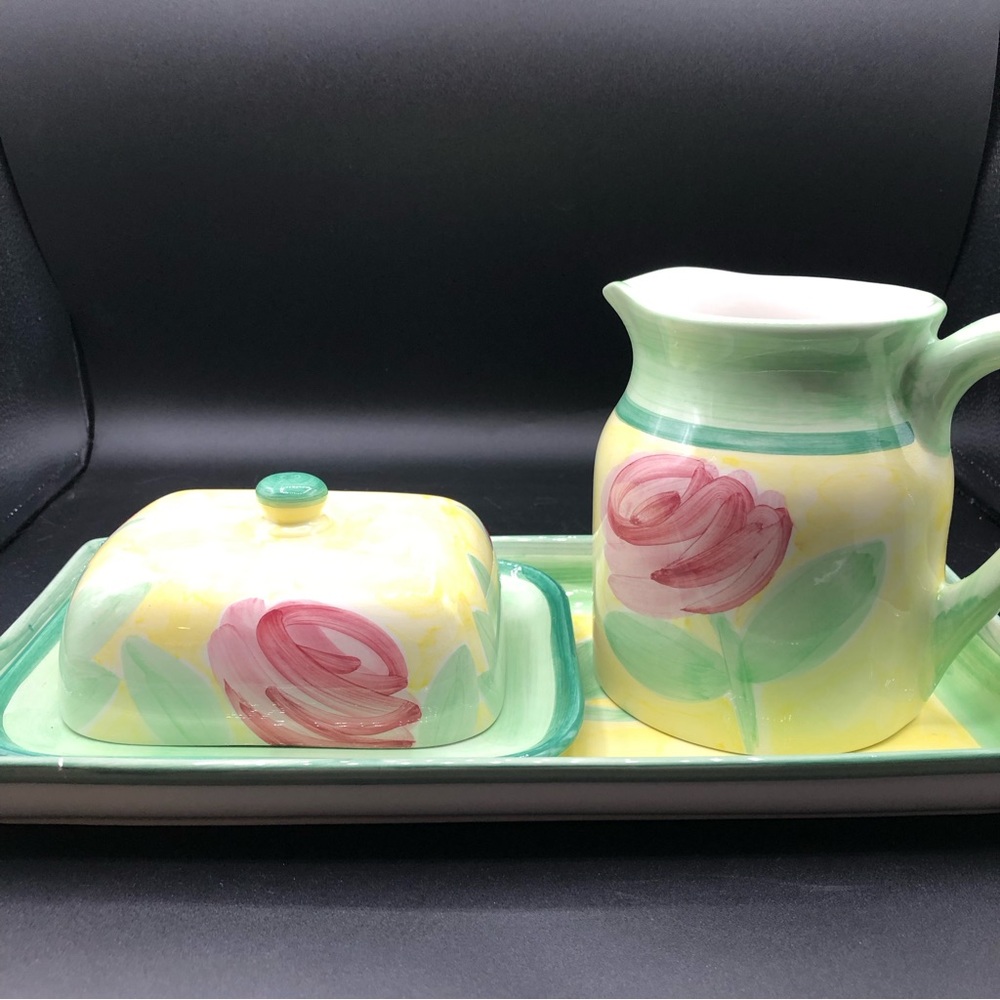 Villeroy Boch Hostess Set 4 Pc. Rose NWT Pitcher Butter keeper Tray NWT